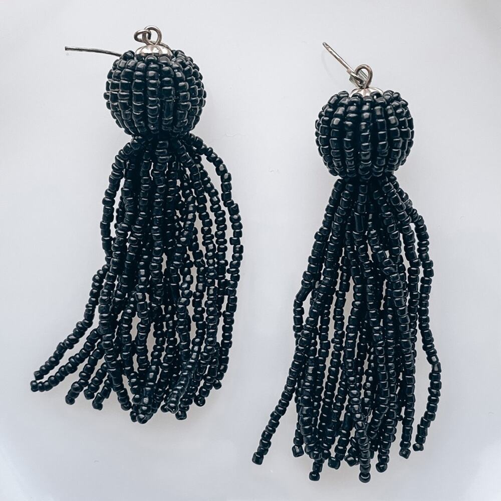 PAPARAZZI • Black Beaded Tassel Drop Statement Earrings
